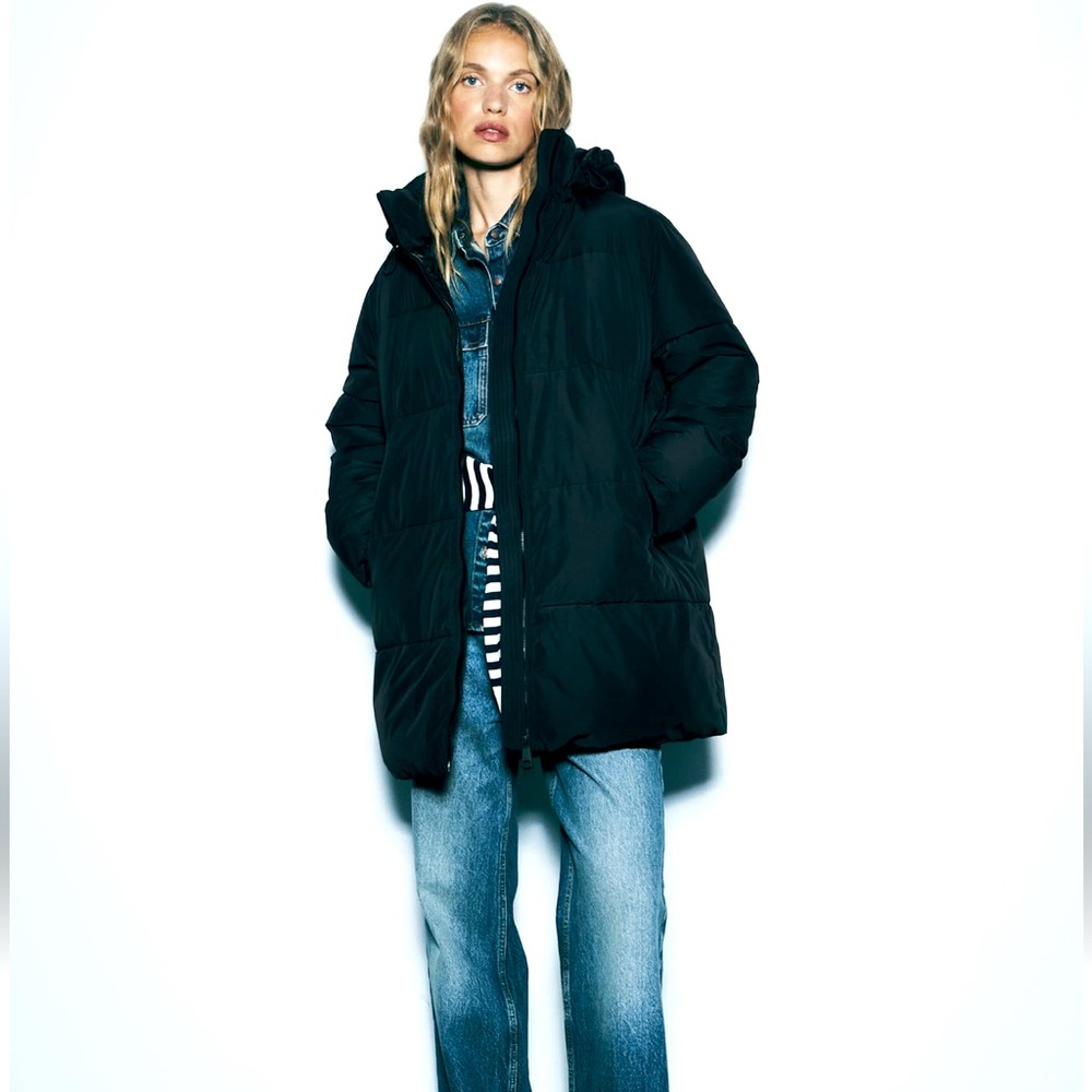 Zara NWT Black Water & Wind Protection Longline Hooded Anorak